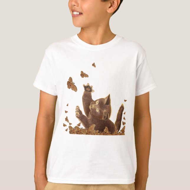 Brown Cat & Night Butterflies  T-Shirt (Front)