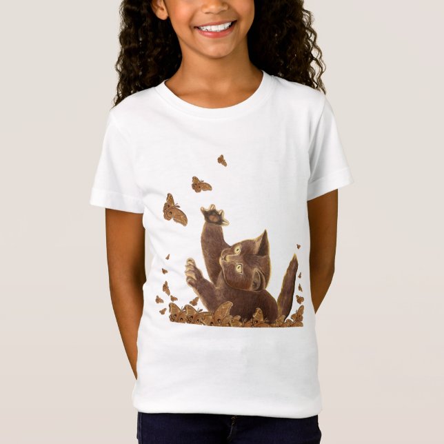 Brown Cat & Night Butterflies  T-Shirt (Front)