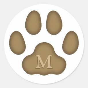 Brown Cat Paw Print Personalised Pet Monogram Classic Round Sticker