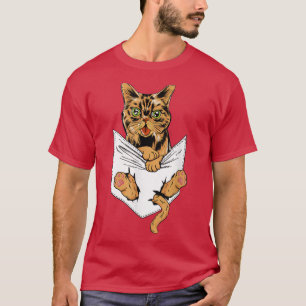 Brown Cat Sits in Pocket Feline Pet Cat Lover Cat T-Shirt