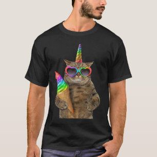 brown cat wears glasses with unicorn and ice cream T-Shirt