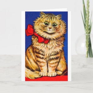 Brown Cat With Red Ribbon (Vintage Image) Holiday Card