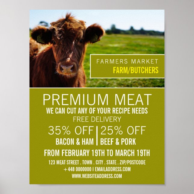 Brown Cattle, Farmer & Butcher Advertising Poster (Front)