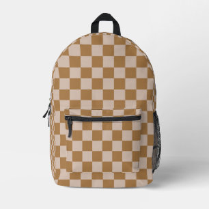 Brown Checkerboard Printed Backpack