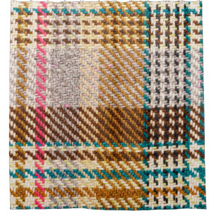 Brown checkered fabric, Scottish wool. Shower Curtain