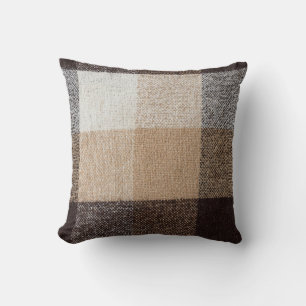 Brown Checkered Wool: Tartan Texture Cushion