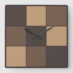 Brown Checkers Square Wall Clock