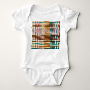 Brown chequered fabric, Scottish wool. Baby Bodysuit