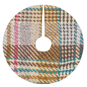 Brown chequered fabric, Scottish wool. Brushed Polyester Tree Skirt