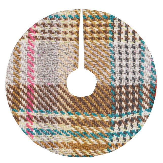 Brown chequered fabric, Scottish wool. Brushed Polyester Tree Skirt (Front)