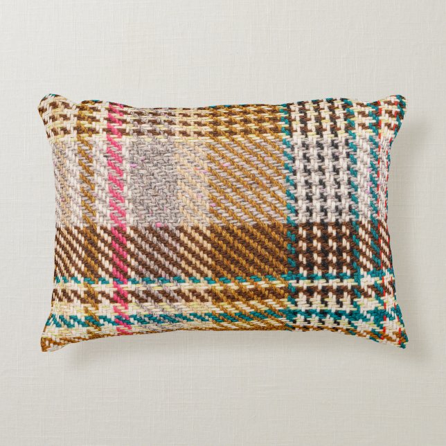 Brown chequered fabric, Scottish wool. Decorative Cushion (Front)
