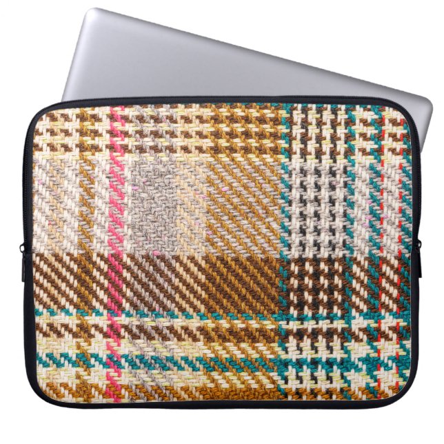 Brown chequered fabric, Scottish wool. Laptop Sleeve (Front)
