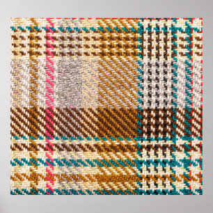 Brown chequered fabric, Scottish wool. Poster
