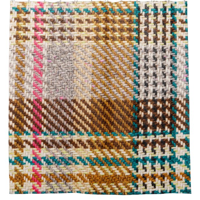 Brown chequered fabric, Scottish wool. Shower Curtain (Front)