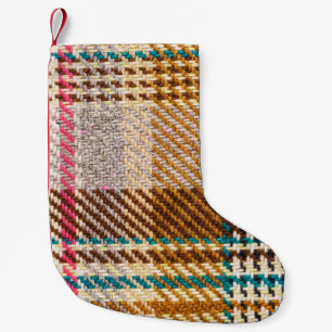 Brown chequered fabric, Scottish wool. Small Christmas Stocking