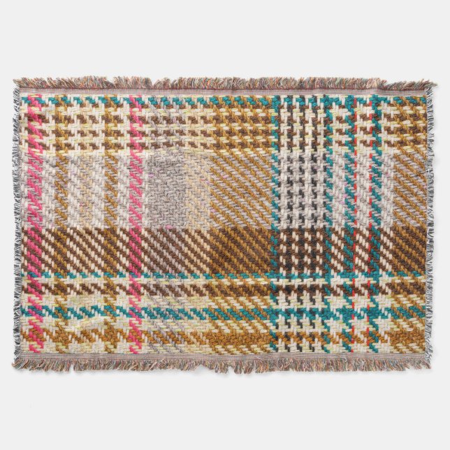 Brown chequered fabric, Scottish wool. Throw Blanket (Front)
