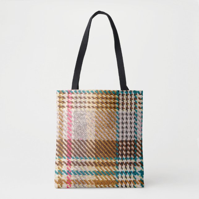 Brown chequered fabric, Scottish wool. Tote Bag (Front)