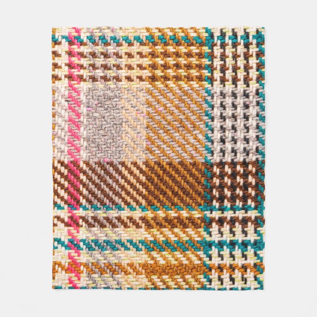 Brown chequered fabric with coloured threads. Scot Fleece Blanket (Front)