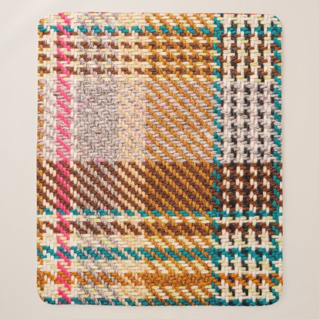 Brown chequered fabric with coloured threads. Scot Sherpa Blanket (Front)
