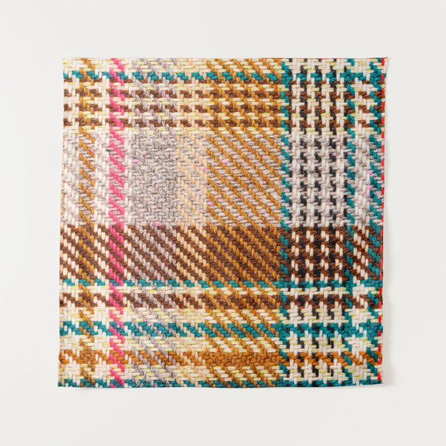 Brown chequered fabric with coloured threads. Scot Tapestry (Front)
