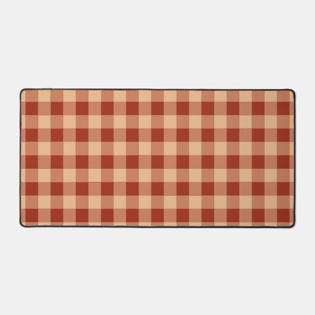 Brown Chequered Gingham Pattern Desk Mat (Front)