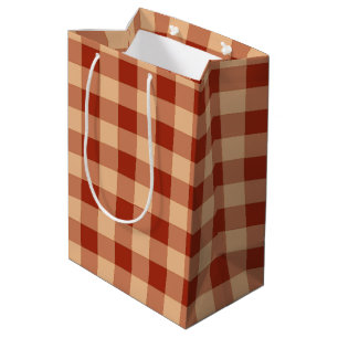 Brown Chequered Gingham Pattern Medium Gift Bag