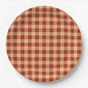 Brown Chequered Gingham Pattern Paper Plate
