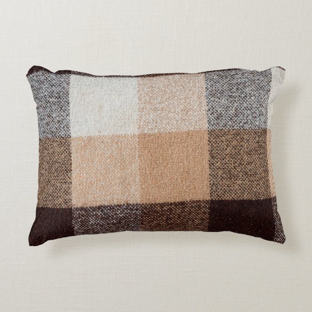 Brown chequered wool plaid fabric texture. tartan  decorative cushion (Front)