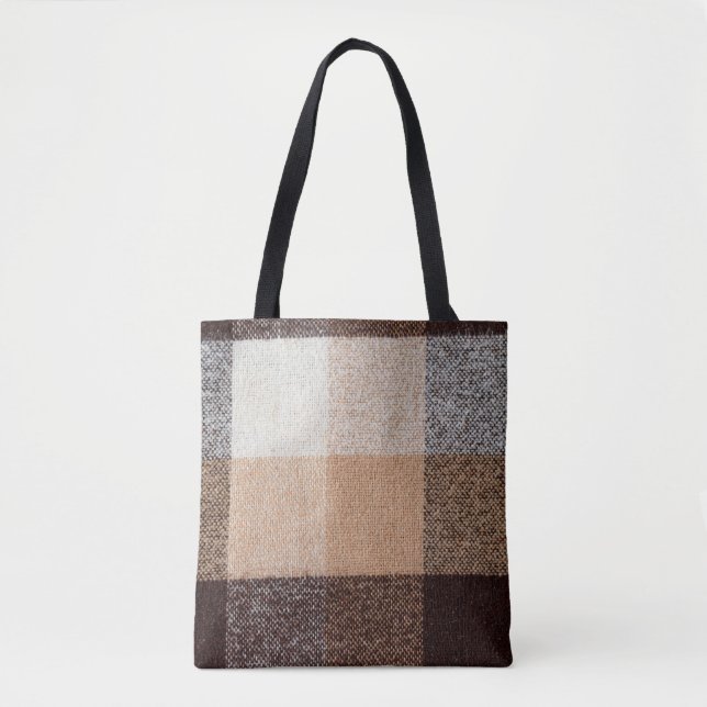 Brown chequered wool plaid fabric texture. tartan  tote bag (Front)