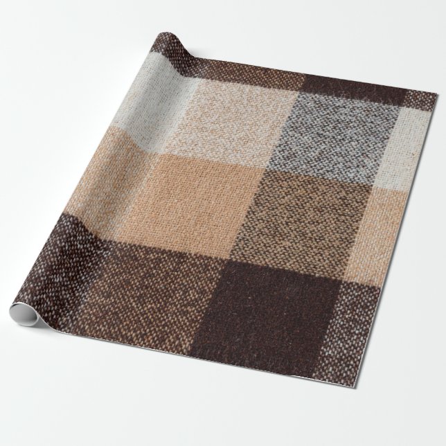 Brown chequered wool plaid fabric texture. tartan  wrapping paper (Unrolled)