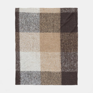 Brown Chequered Wool: Tartan Texture Fleece Blanket