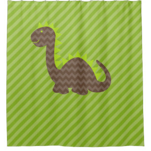 Brown Chevron Dragon on Green Stripe Shower Curtain