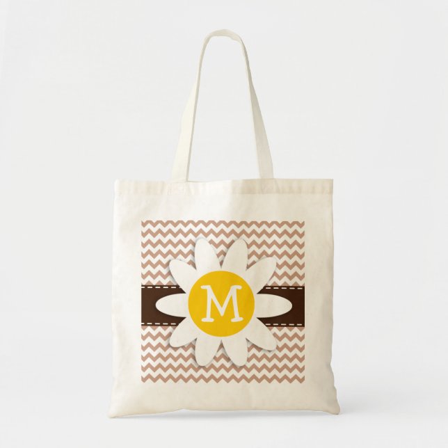 Brown Chevron Pattern; Daisy Tote Bag (Front)