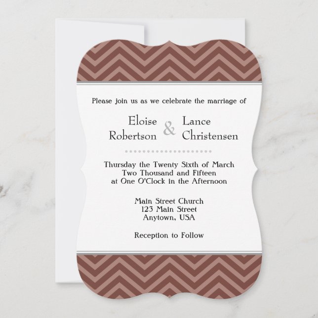 Brown Chevron Wedding Invitations (Front)