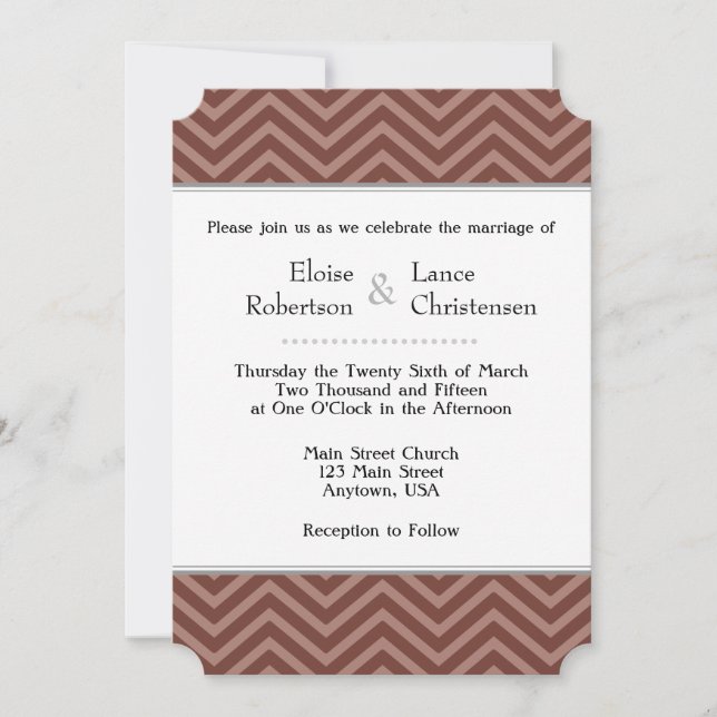 Brown Chevron Wedding Invitations (Front)