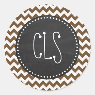 Brown Chevron; zig zag; Retro Chalkboard Classic Round Sticker
