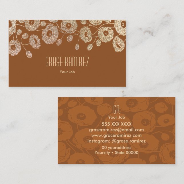 Brown | Chic and Modern Faux Rose Glitter Business Card (Front/Back)
