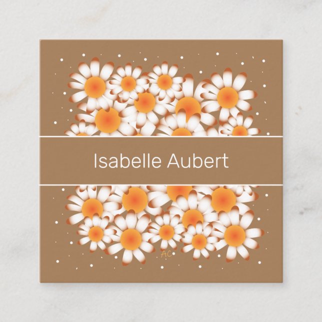 Brown Chic Floral Square Business Cards (Front)