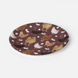 Brown Chicken and the Eggs Pattern Paper Plate