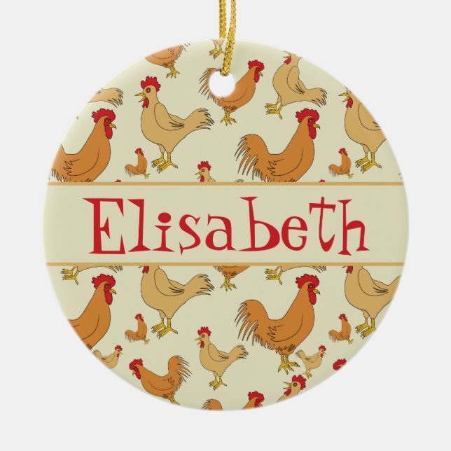 Brown Chicken Design Personalise Ceramic Tree Decoration (Front)
