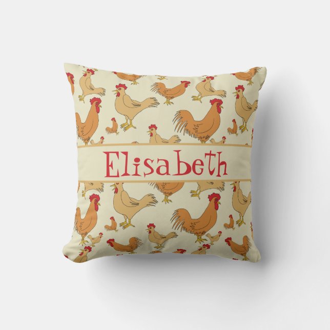 Brown Chicken Design Personalise Cushion (Front)