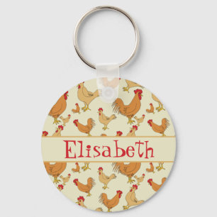 Brown Chicken Design Personalise Key Ring