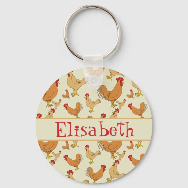 Brown Chicken Design Personalise Key Ring (Front)