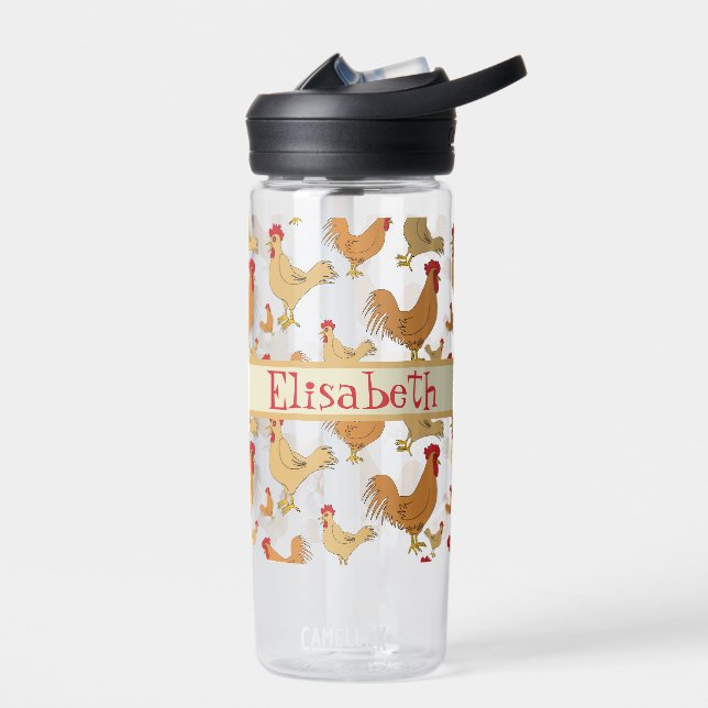 Brown Chicken Design Personalised Water Bottle (Left)