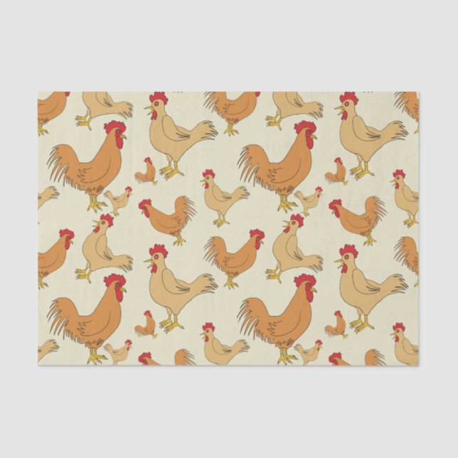 Brown Chicken Pattern Design Tissue Paper (Front)