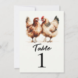Brown Chickens Country Wedding Table Number