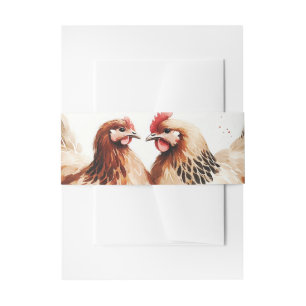 Brown Chickens Watercolor Country Wedding  Invitation Belly Band