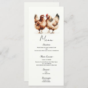 Brown Chickens Watercolor Country Wedding Menu