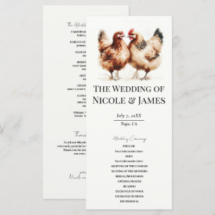 Brown Chickens Watercolor Country Wedding Program Menu