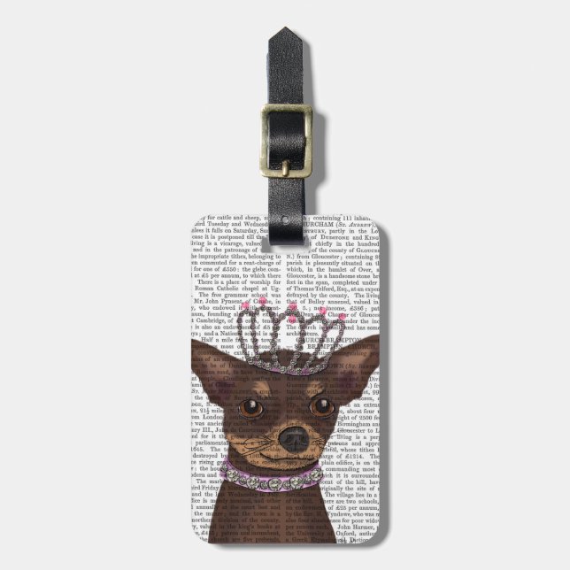 Brown Chihuahua And Tiara Luggage Tag (Front Vertical)